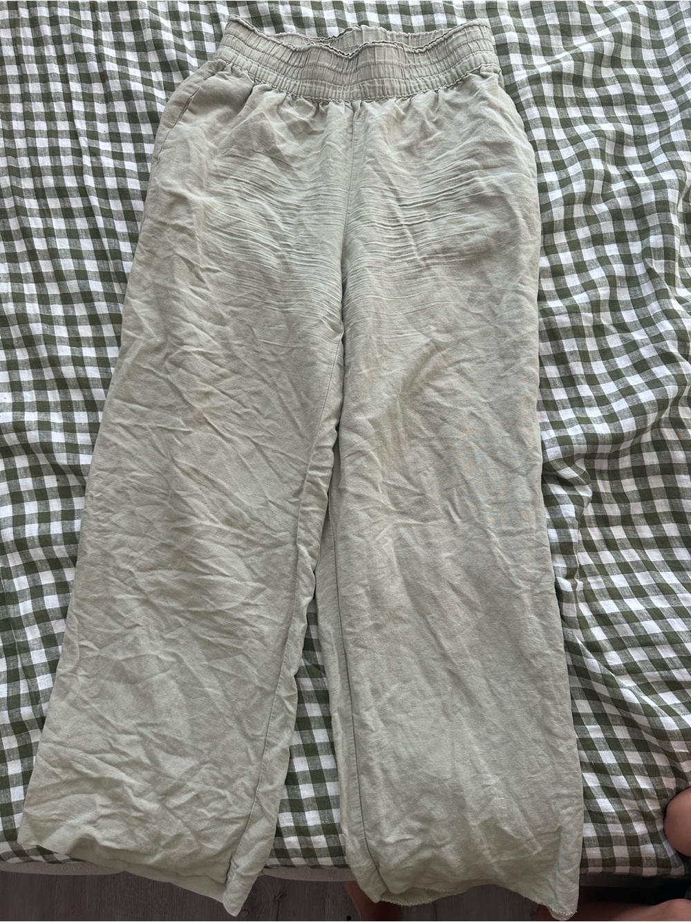 H&M Light Green Elastic-Waist Wide-Leg Pants